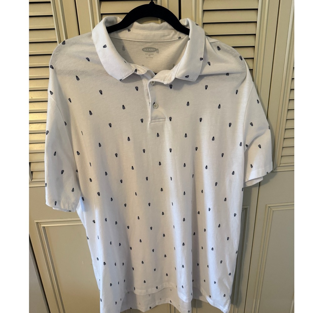 Old Navy‎ Mens Soft Washed White Pineapple Print Polo Shirt XXL